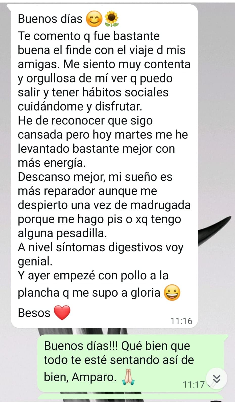 Mensaje real de una paciente de Irene