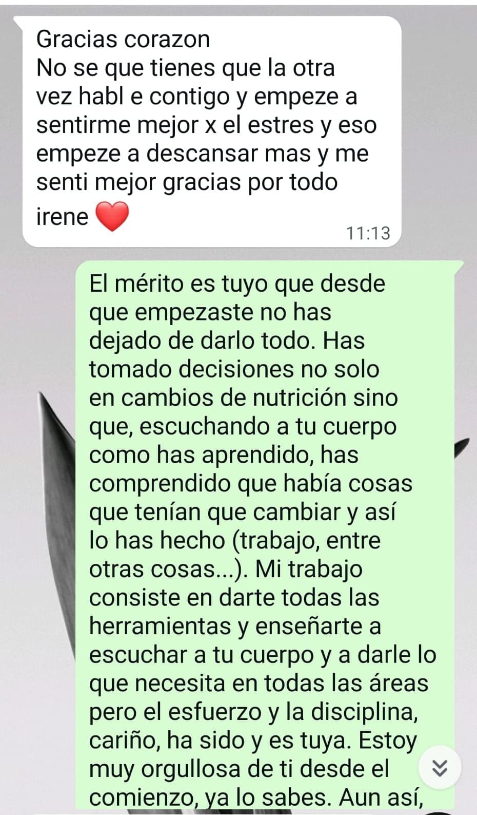 Mensaje real de una paciente de Irene