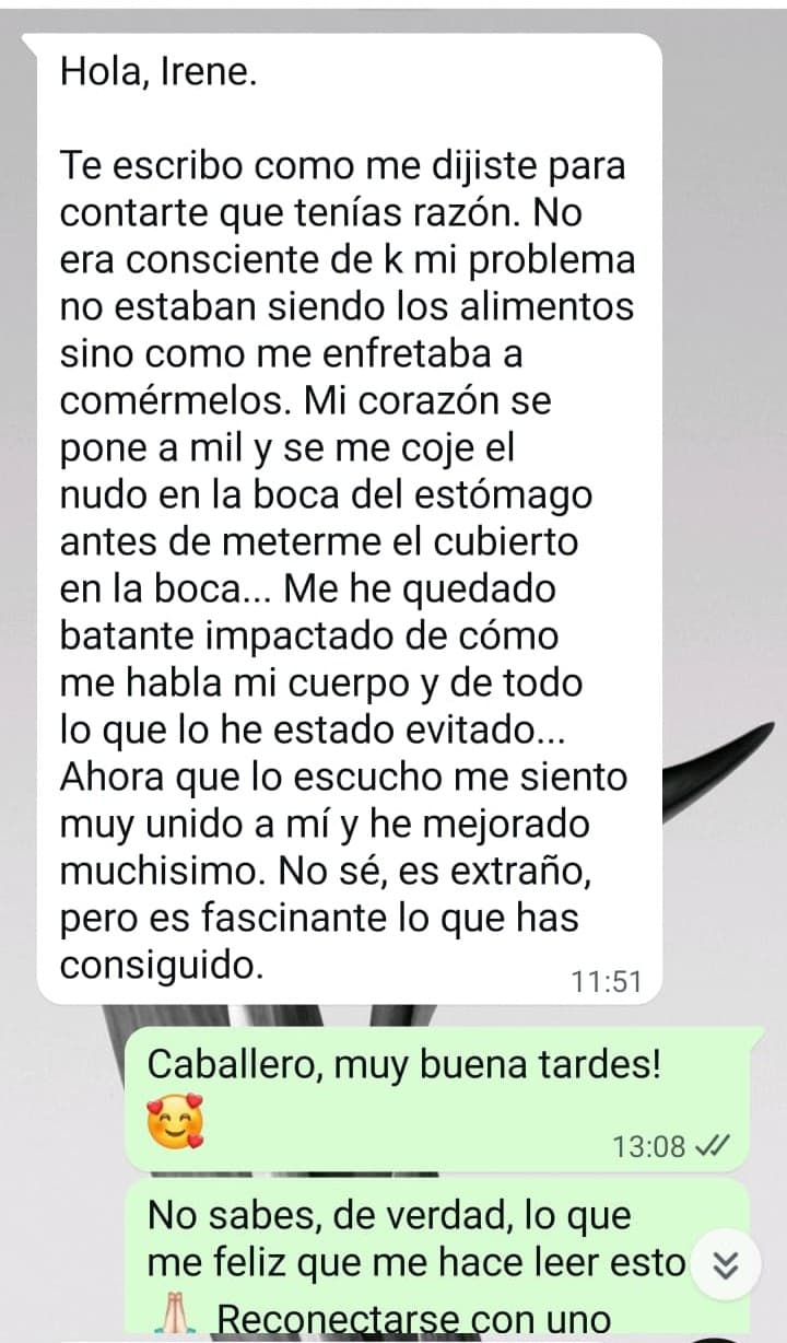 Mensaje real de una paciente de Irene
