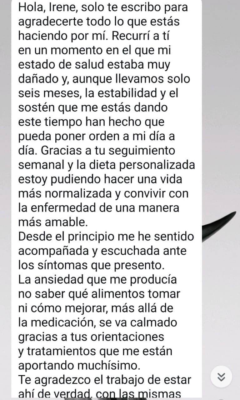 Mensaje real de una paciente de Irene